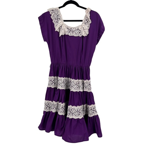 Vintage Bettina Of Miami Western Square Dancing Dress Purple Tiered Size 12-14 - Picture 1 of 13
